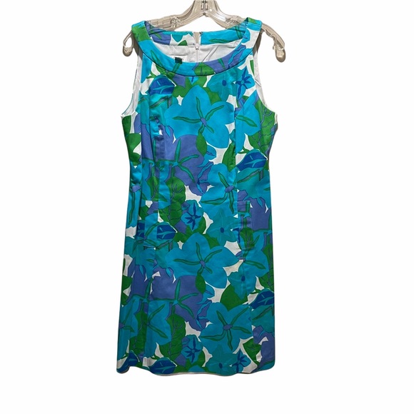 Talbots Dresses & Skirts - Talbots Floral Sheath Dress Sleeveless Blue Size 14
